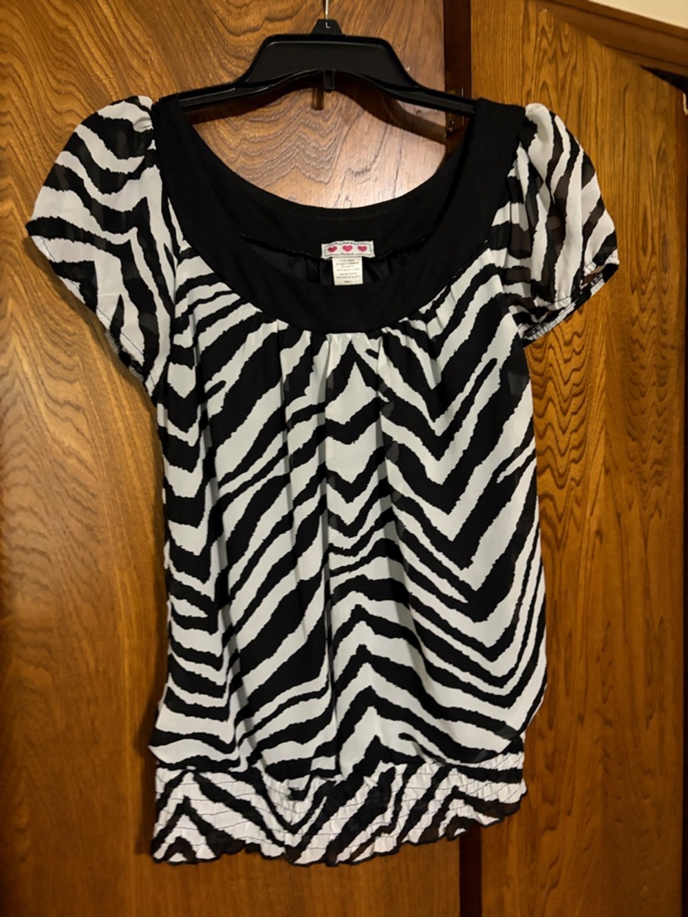Trixxi Black & White Zebra Print Short Sleeve Top
